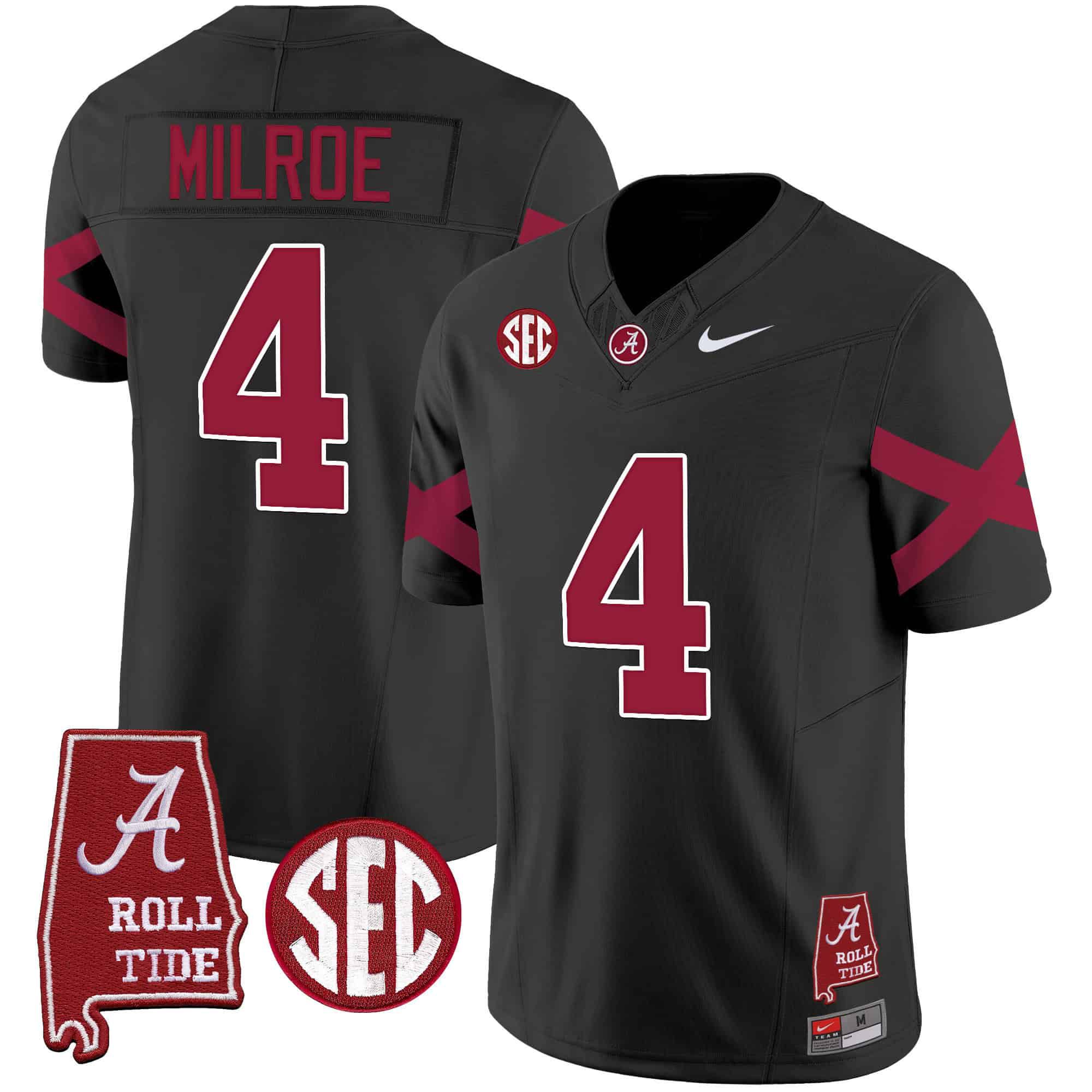 Men Alabama Crimson Tide #4 Milroe Black Map Vapor Limited 2024 Nike NCAA Jersey